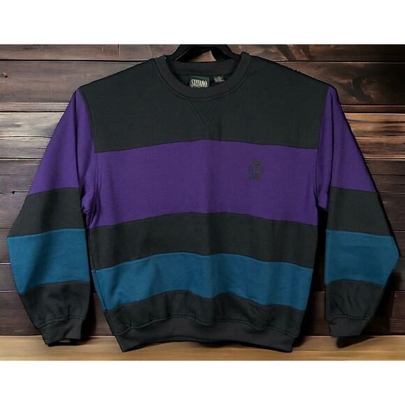 VTG NOS Stefano Man Mens XL Crewneck Color Block Embroidered Y2K Sweater NEW! - Picture 1 of 6